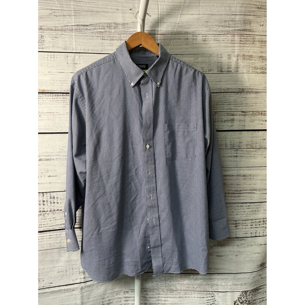Chaps Mens Regular Fit Blue Gingham Comfort Stretch Wrinkle Free Dress Shirt